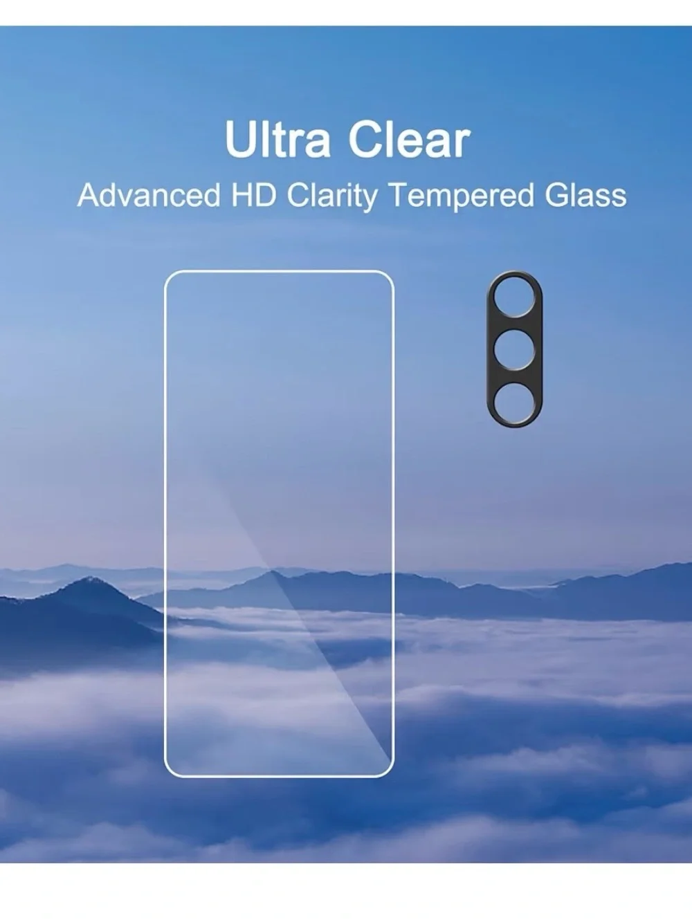 Clear Tempered Glass Screen Protector with Black Camera Lens Rings